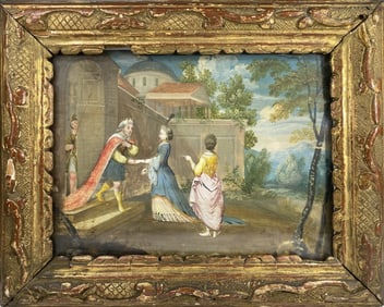 Antique European Royal Court Gouache Painting