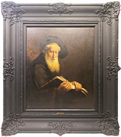 Antique G. Denhart Oil Painting of Old Man Reading
