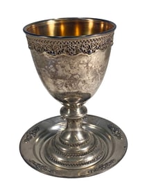 Sterling Silver Religious Gold Wash Chalice & Dish