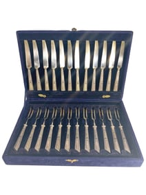 Art Deco Style Fish Forks & Knives 24pc Set w/Case