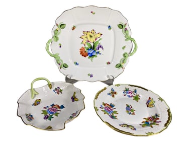 Herend Hungarian HP Porcelain Trays 3pc LOT
