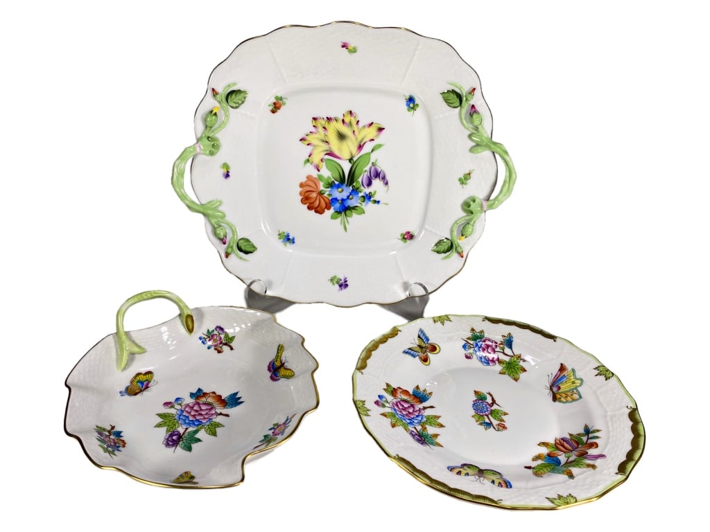 Herend Hungarian HP Porcelain Trays 3pc LOT (1 of 5)