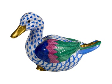 Herend Hungarian Fishnet Duck Porcelain Figurine