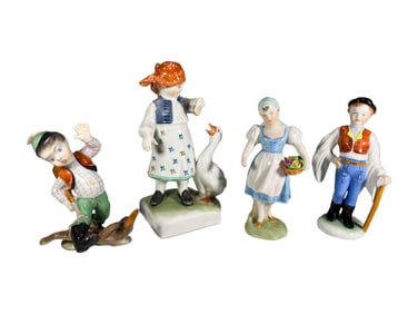 Herend Hungarian HP Porcelain Figurines 4pc LOT