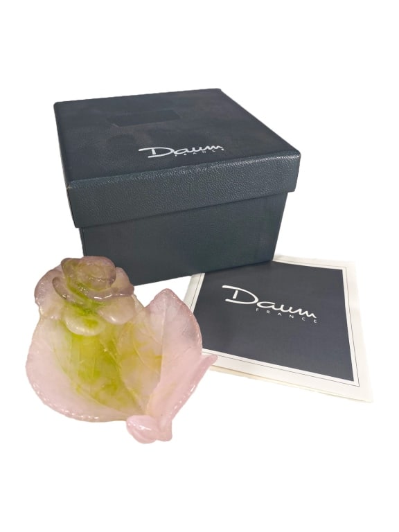 Daum France Pate de Verre Leaf & Rose Glass Model (1 of 5)