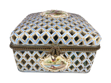 Antique Jacob Petit Porcelain Jewelry Casket Box