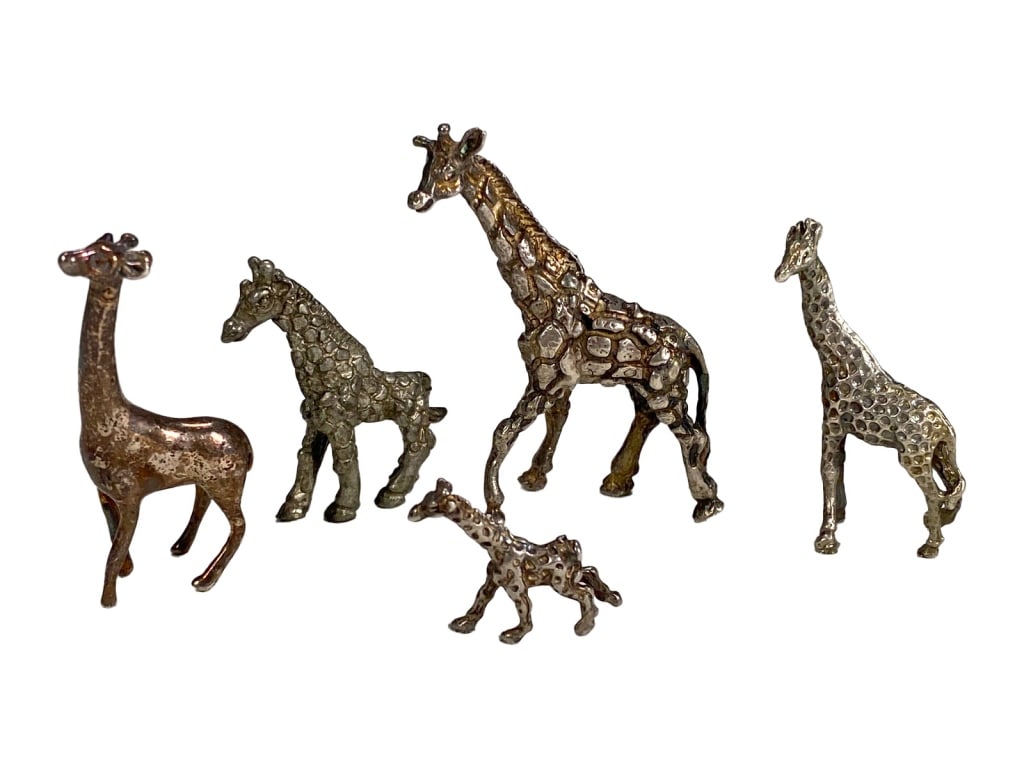 Sterling Silver 925 Giraffe Figurines, 5pc Lot 33g (1 of 6)