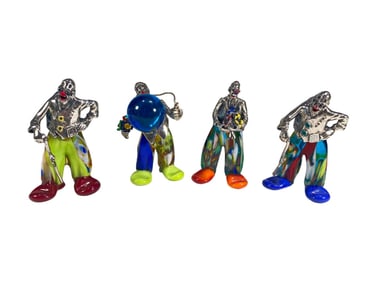 Vittorio Angini Sterling Murano Glass Clowns 4pcs