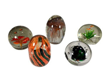 Italian Murano Art Glass Paperweights 5pc LOT