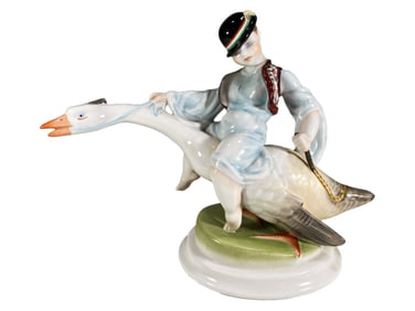 Herend Hungary Boy Riding Goose Porcelain Figurine
