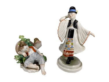 Herend Porcelain Boy & Folk Dancer Figurines 2pcs