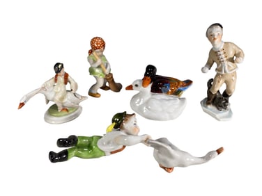 Herend Hungarian Porcelain Figurines 5pc LOT