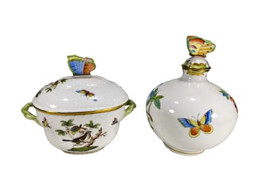 Herend HP Porcelain Trinket Box & Perfume Bottle
