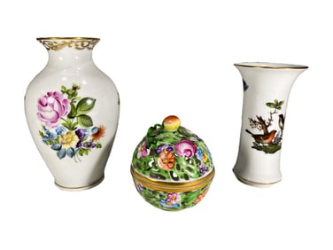 Herend Hungary Porcelain Vases & Box 3pc LOT