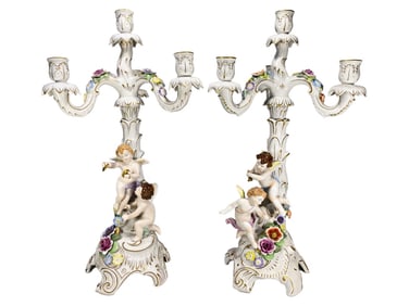 Schierholz German Porcelain Candelabras 2pc LOT