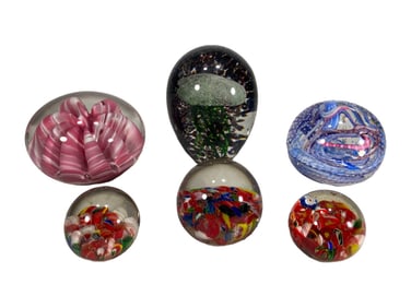 English & American Murano Paperweight 6pc LOT