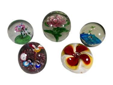 Italian Murano Art Glass Paperweight 5pc LOT