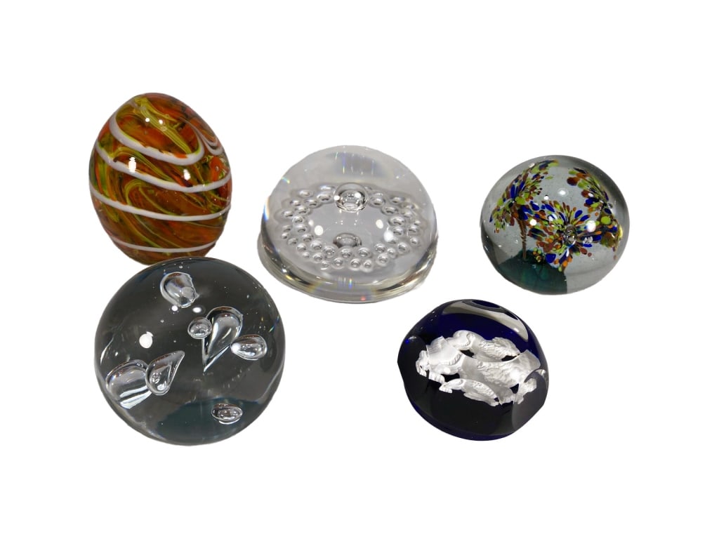 Baccarat, Steuben & Polish Paperweight 5pc LOT (1 of 9)
