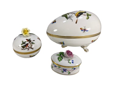 Herend Hungarian Porcelain Covered Boxes 3pc LOT