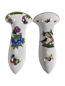 Herend Pair Porcelain Rothschild Bird Wall Vases