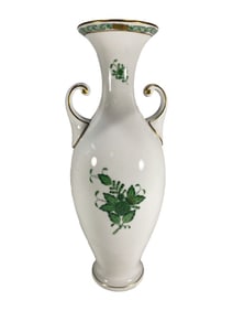 Herend Porcelain Green Floral Twin Handled Vase