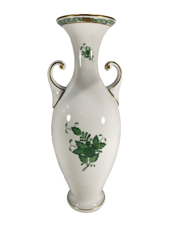 Herend Porcelain Green Floral Twin Handled Vase (1 of 3)