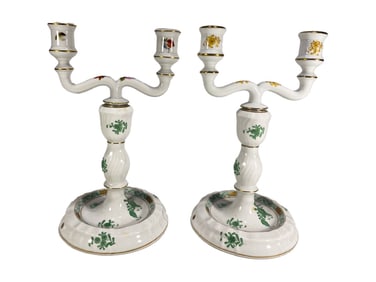 Herend Porcelain Double Arm Candlesticks 2pc LOT