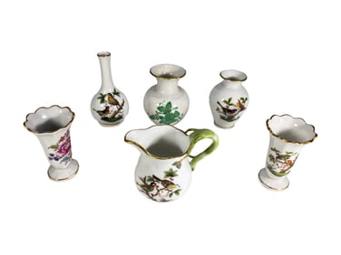 Herend Porcelain Miniature Vases & Jug 6pc LOT