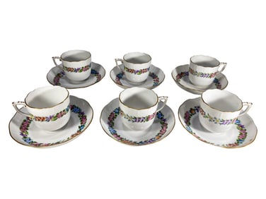 Herend Hungarian Porcelain Cups & Saucers 6pc LOT