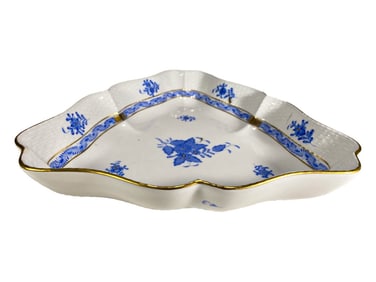 Herend Hungary Porcelain Triangular Cobalt Dish