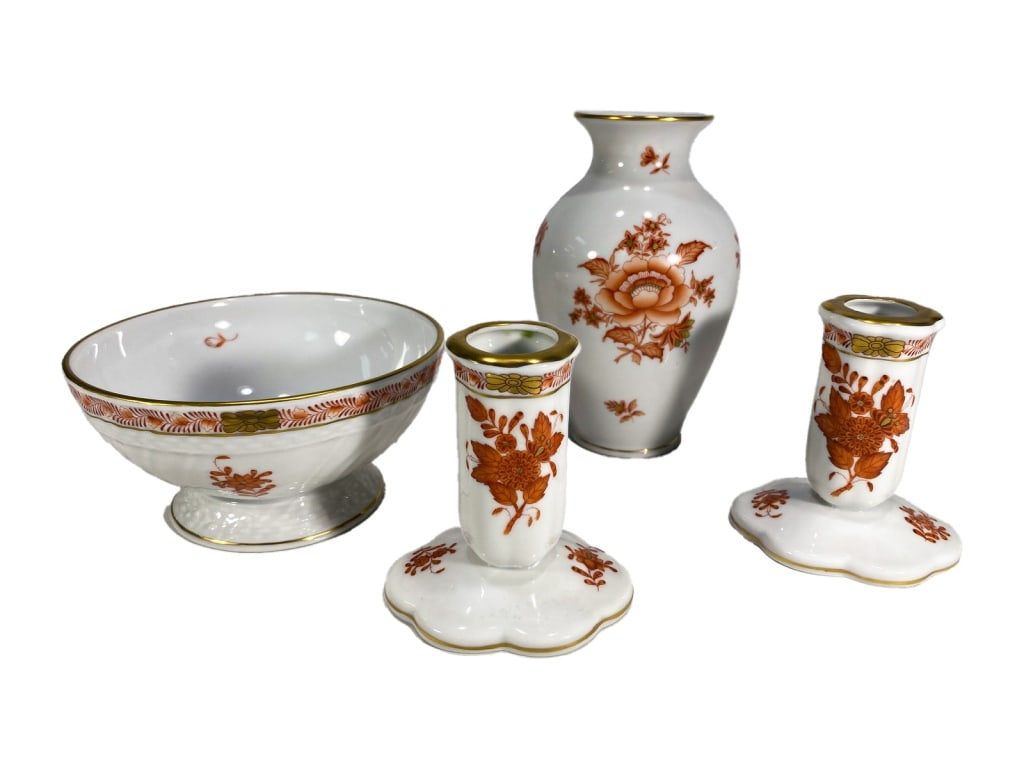 Herend Porcelain Vase, Bowl & Candlesticks 4pc LOT (1 of 5)