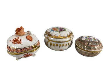 Herend Hungary Porcelain Lidded Boxes 3pc LOT
