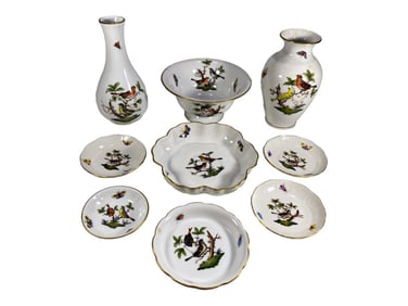 Herend Porcelain Rothschild Bird Pattern 9pc LOT