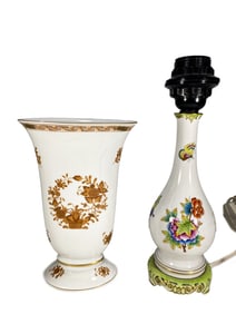 Herend Hungarian Porcelain Vase & Lamp 2pc LOT