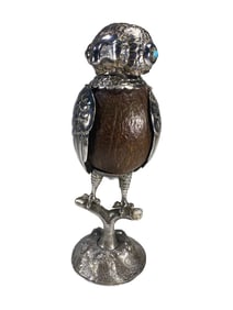 Antique Coconut Silver-Plated Owl Novely Chalice