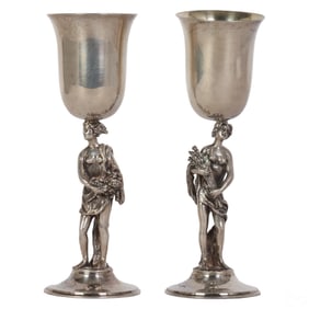 Asprey of London Pair Neoclassical Silver Goblets 2 pc LOT