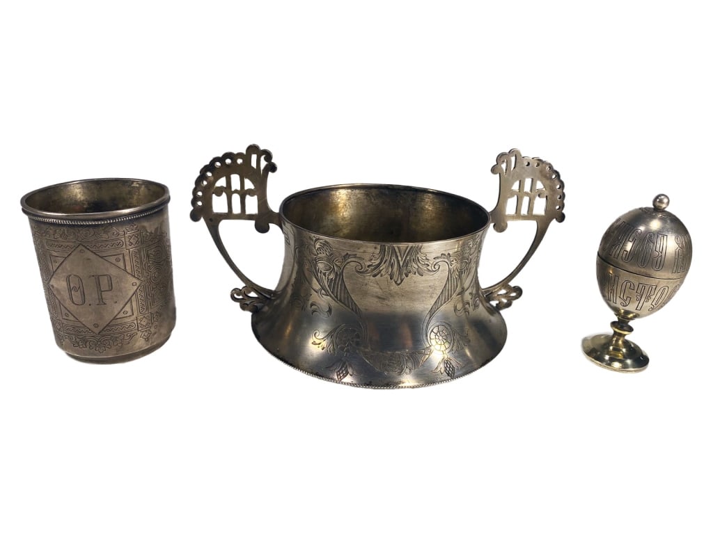 Antique Russian .84 Silver Tableware 3pc LOT (1 of 9)