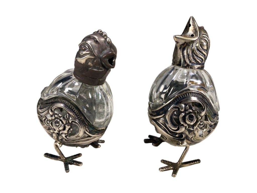 European 800 Silver & Glass Bird Shakers 2pc LOT (1 of 5)