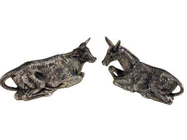 Italian Silver Bull & Mule Figurines 2pc LOT 500g