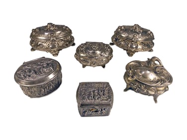 Silver-Plated Jewelry & Trinket Boxes 6pc LOT