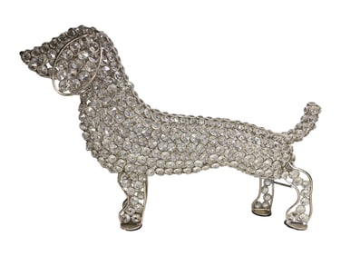 Glass Beaded Wire Dachshund Dog Sculpture 21x14in