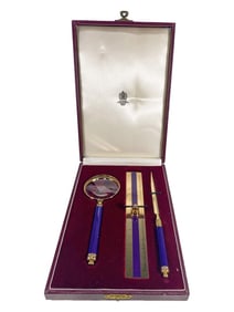 Asprey & Co. London Purple Enamel Desk Set 3pc LOT
