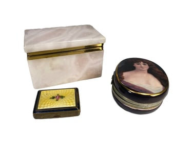 Onyx Porcelain & Guilloche Enamel Boxes 3pc LOT