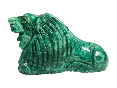 Malachite Hand Carved Seated Lion Sculpture