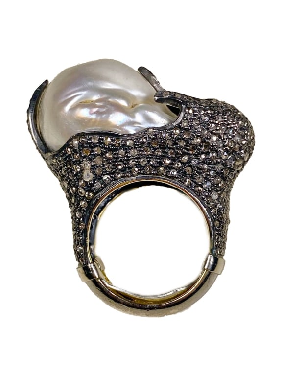 Sterling Fresh Water Pearl Ring w/ Pave Stones (1 of 7)