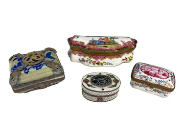 Meissen & Others, Porcelain Trinket Boxes 4pc LOT