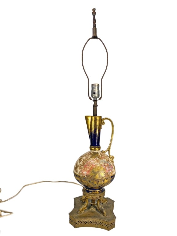 Antique Gilt Porcelain Dolphin Base Table Lamp (1 of 4)