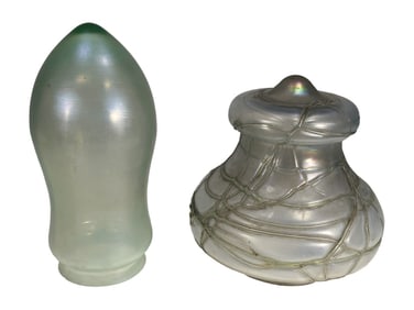 Art Nouveau Iridescent Glass Lamp Shades 2pc LOT