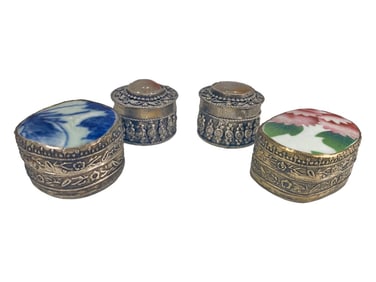 Decorative Metal Floral Trinket Boxes, 4pc LOT