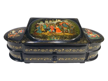 Vintage Russian Hand Painted Lacquer Jewelry Box